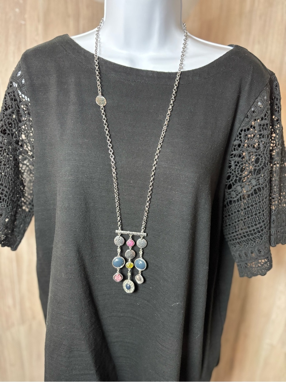 Boho Long Silver-Tone Multi Color-Drop Pendant Necklace